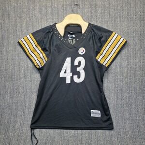 Reebok Troy Polamalu 43 Pitt‎ Steelers Jersey Womens M/L Black Rhinestone Flawed